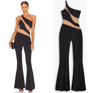 NWT Norma Kamali Snake Mesh Fishtail Jumpsuit in Black Size Medium